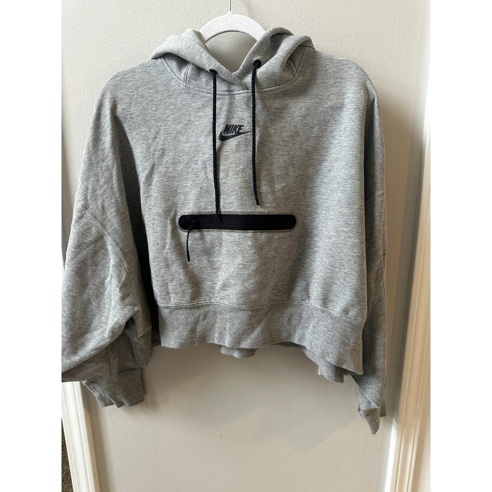 Nike Womens Gray Tech Fleece Cropped Hoodie and Joggers Matching Set Large